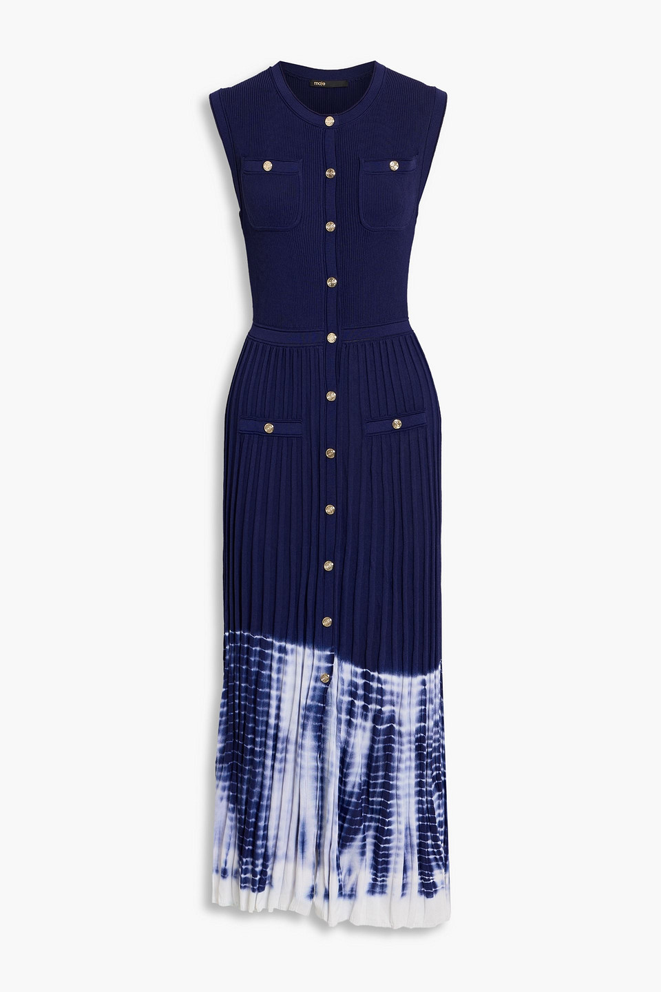 Maje Tie-dyed Ribbed-knit Midi Dress In Blue