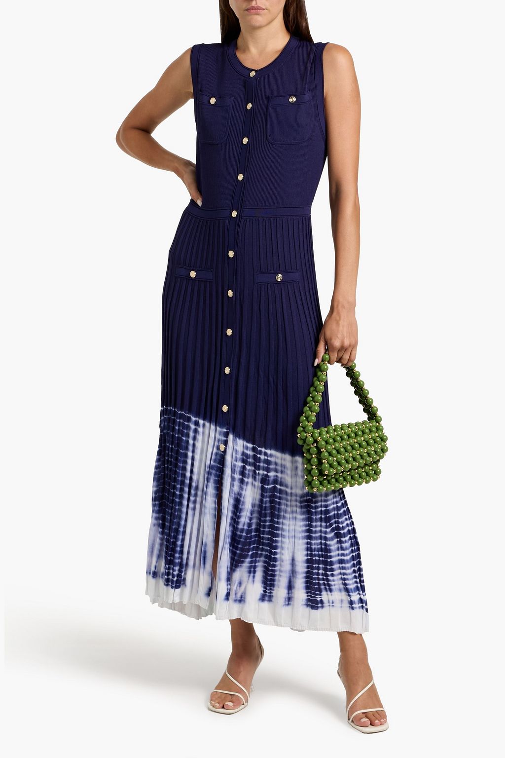 MAJE Tie-dyed ribbed-knit midi dress