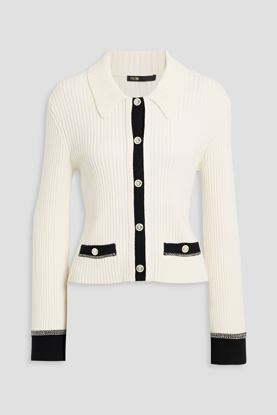 Maje Ribbed-knit Cardigan In Neutral