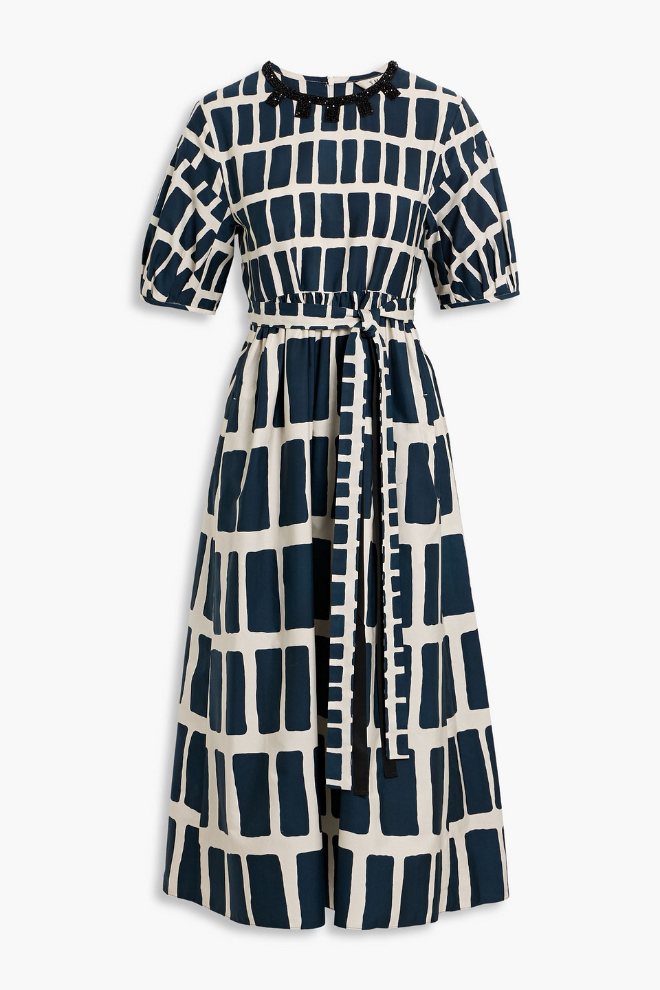 Max Mara Nerina Crystal-embellished Printed Cotton-poplin Midi Dress In Black