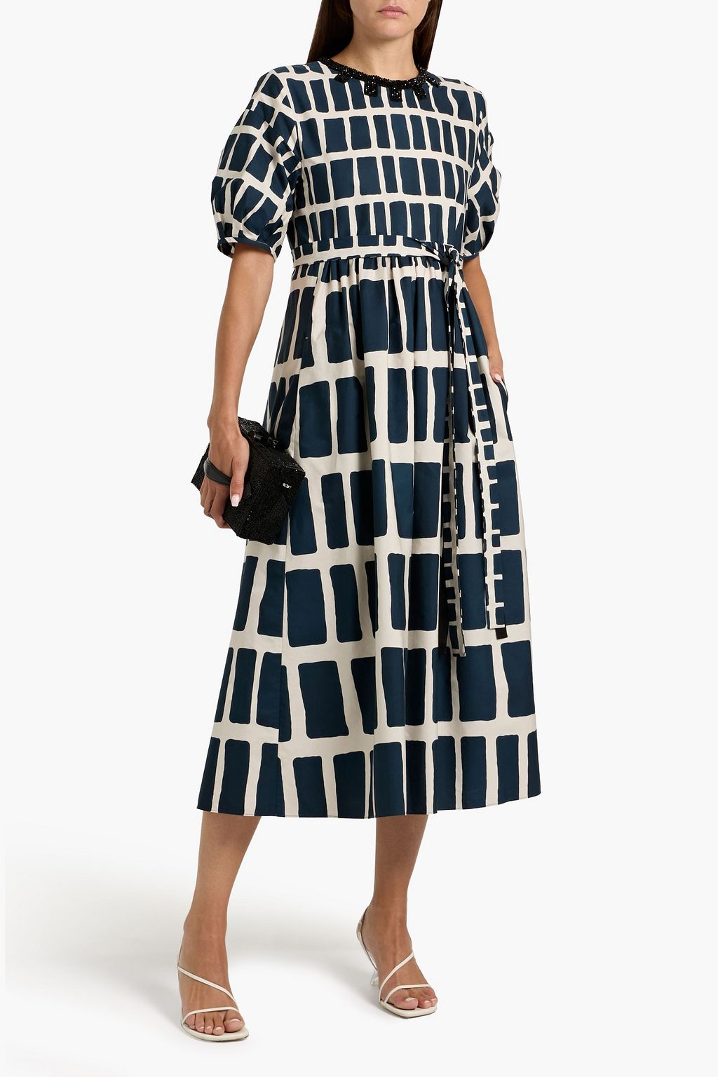 'S MAX MARA Nerina crystal-embellished printed cotton-poplin midi dress