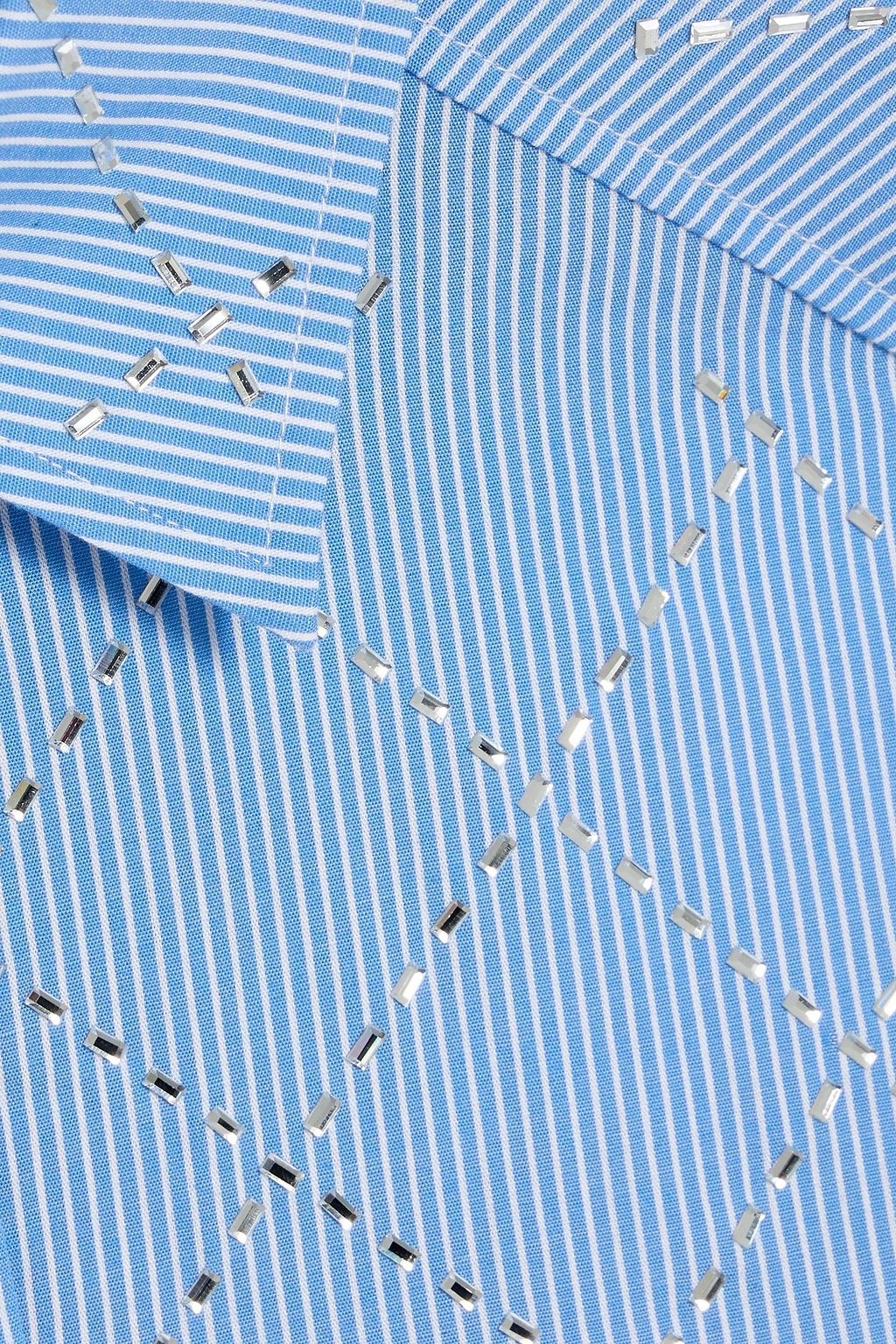SANDRO Crystal-embellished striped cotton-poplin shirt