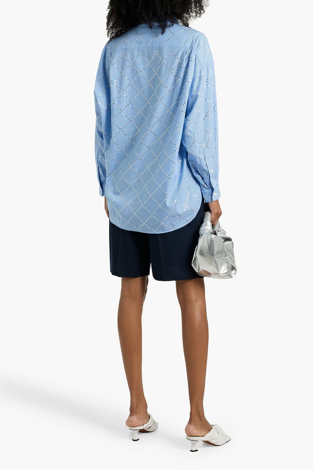 SANDRO Crystal-embellished striped cotton-poplin shirt