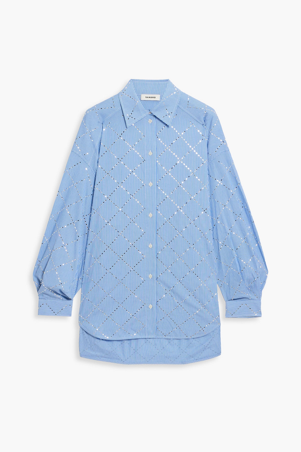 Sandro Crystal-embellished Striped Cotton-poplin Shirt In Blue