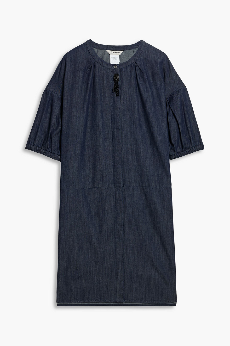 Max Mara Meringa Embellished Chambray Mini Dress In Blue
