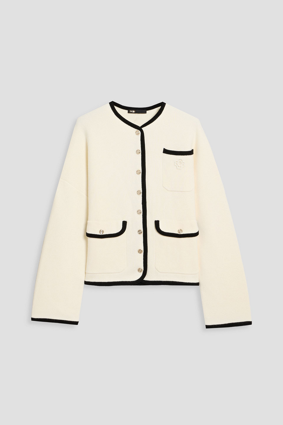 Maje Embroidered Knitted Cardigan In White