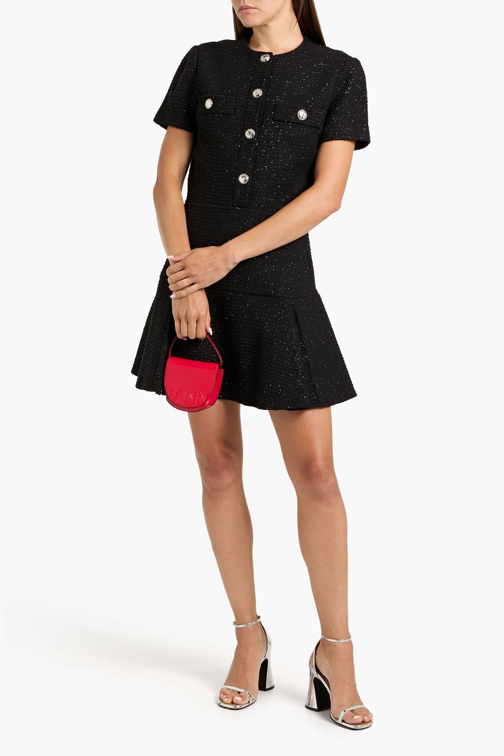 MAJE Metallic cotton-blend tweed mini dress