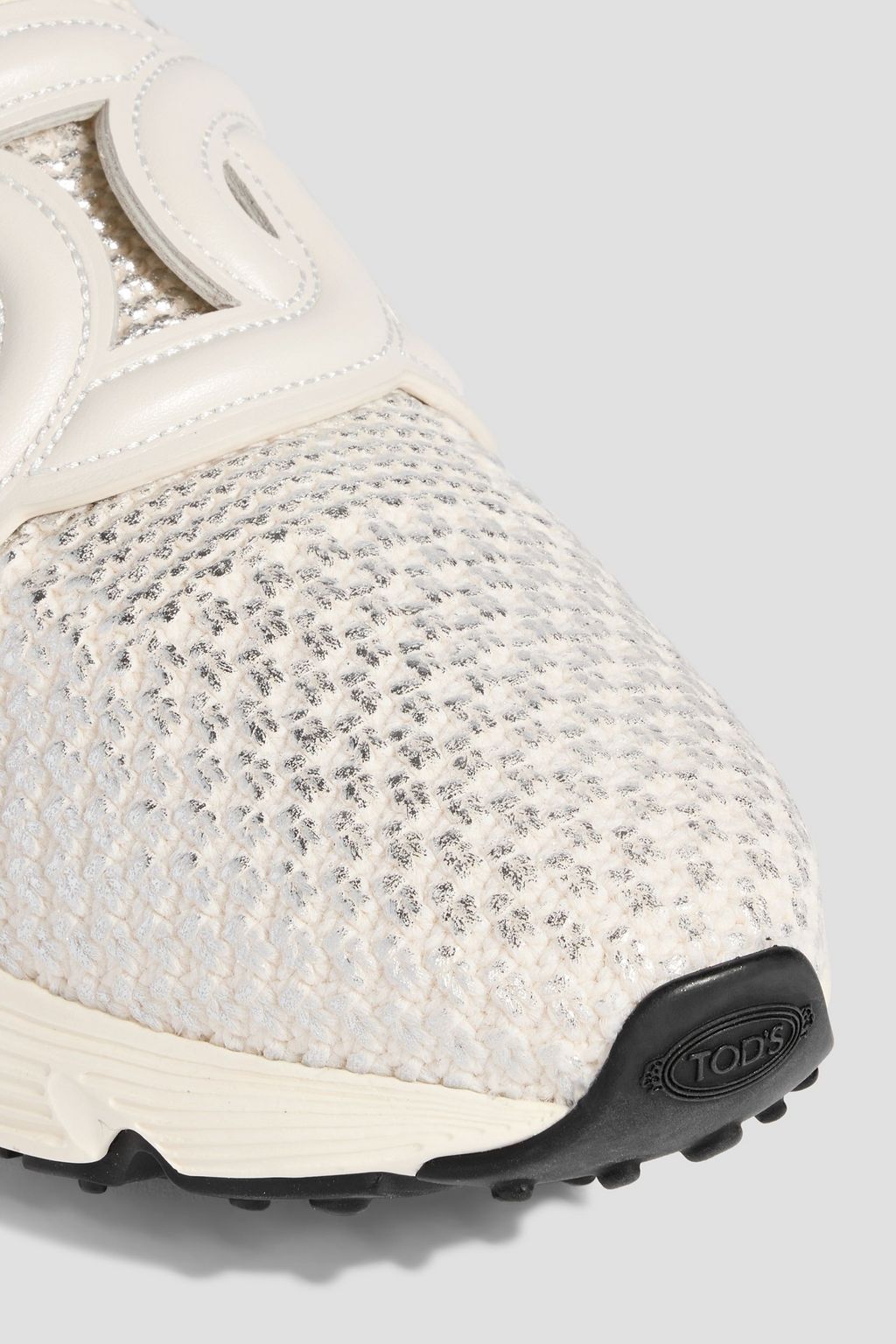TOD'S Leather-trimmed metallic stretch-knit slip-on sneakers