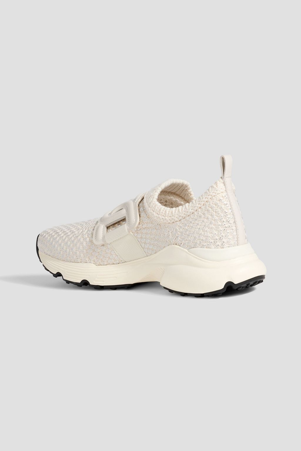 TOD'S Leather-trimmed metallic stretch-knit slip-on sneakers