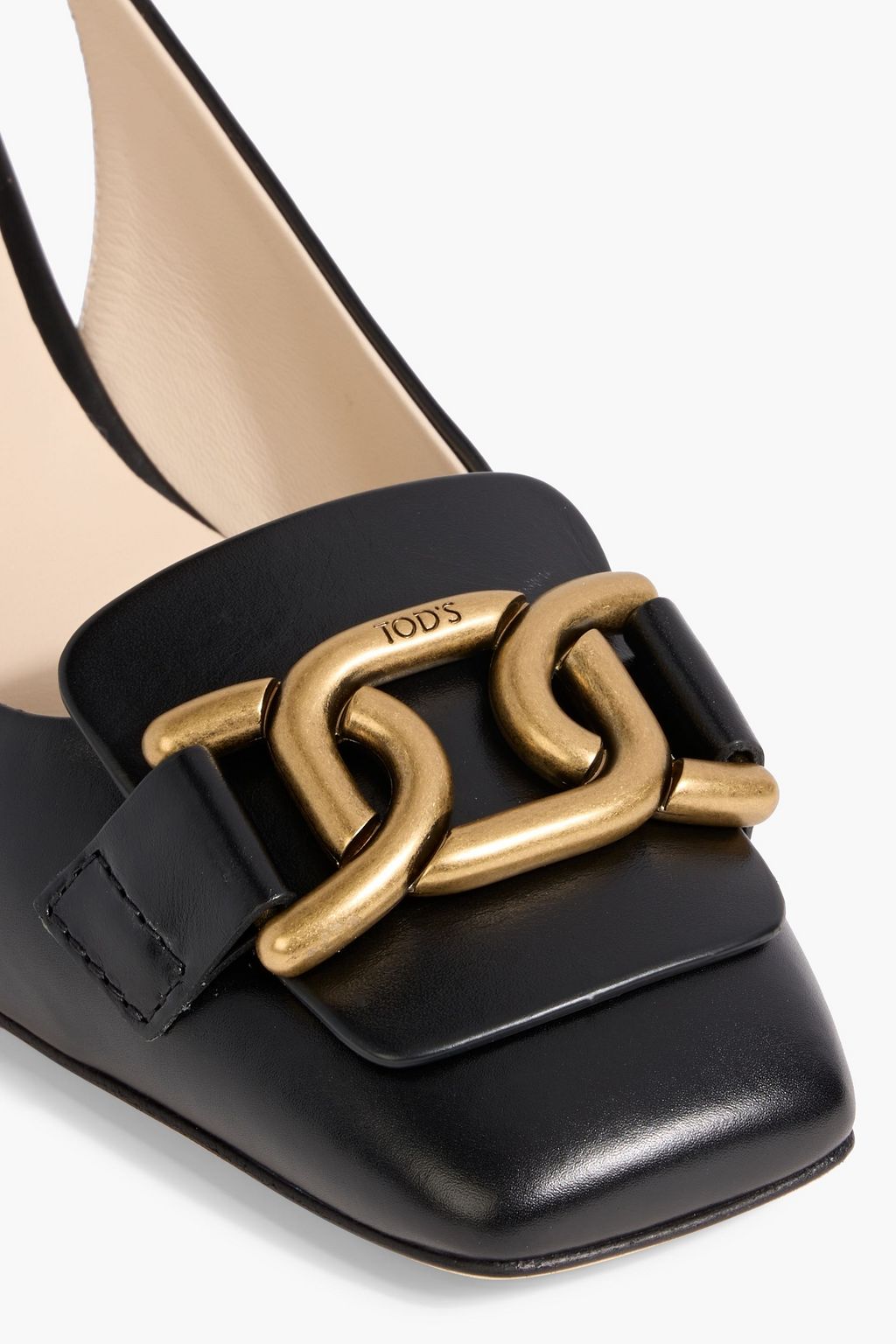 TOD'S Chain-embellished leather slingback pumps