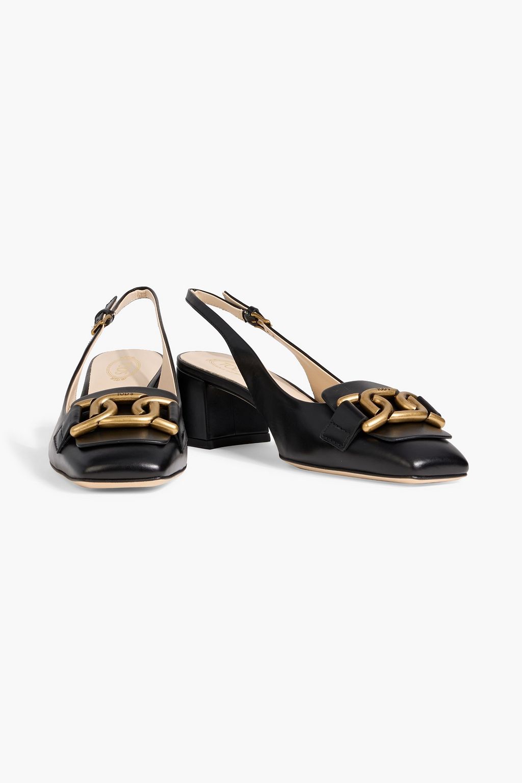 TOD'S Chain-embellished leather slingback pumps