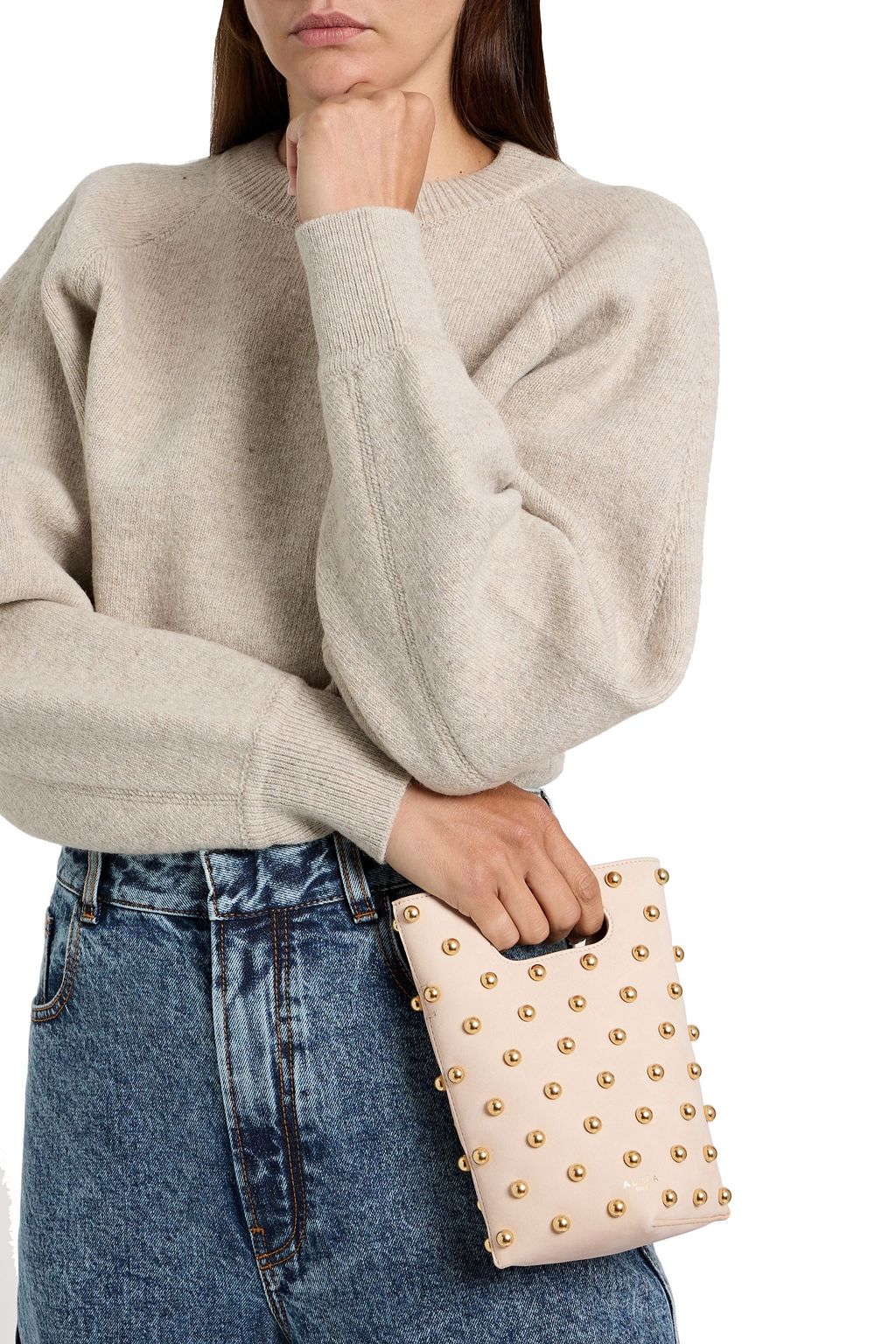 ALAÏA Folded small studded suede tote