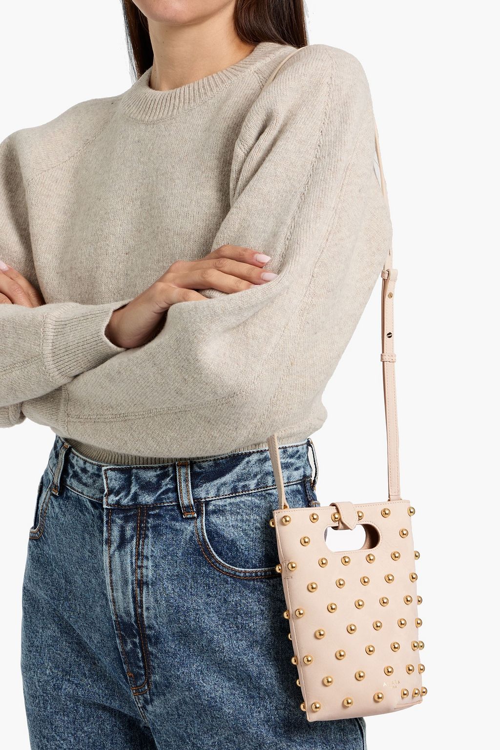 ALAÏA Folded small studded suede tote