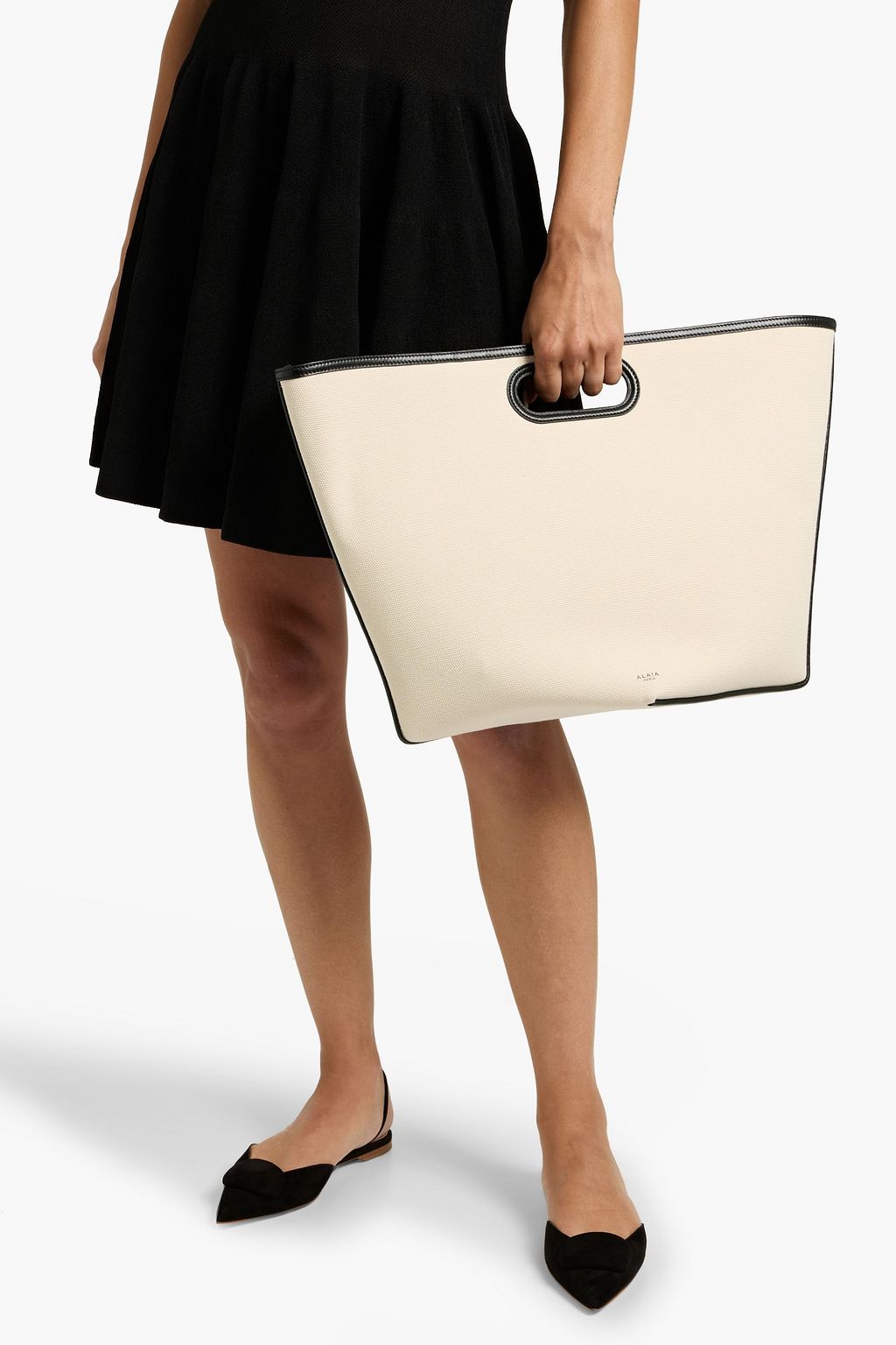 ALAÏA Folded large leather-trimmed cotton-canvas tote