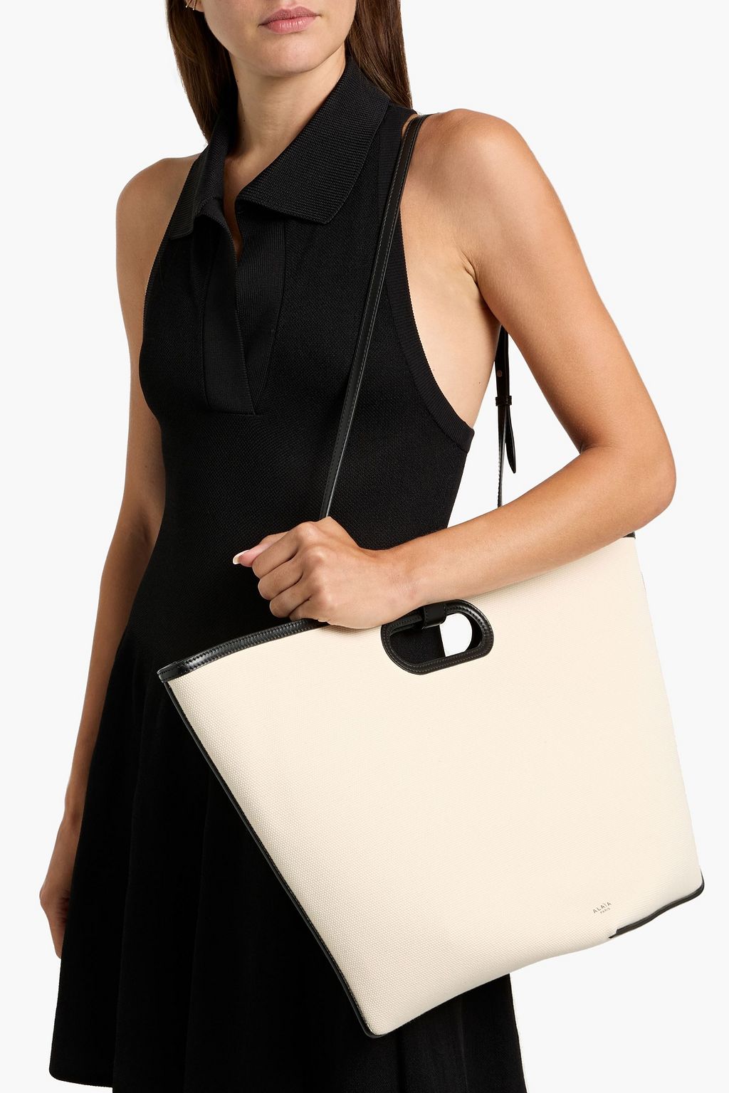 ALAÏA Folded large leather-trimmed cotton-canvas tote