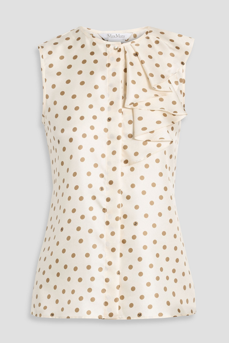 Max Mara Pegli Ruffled Polka-dot Silk-twill Top In White