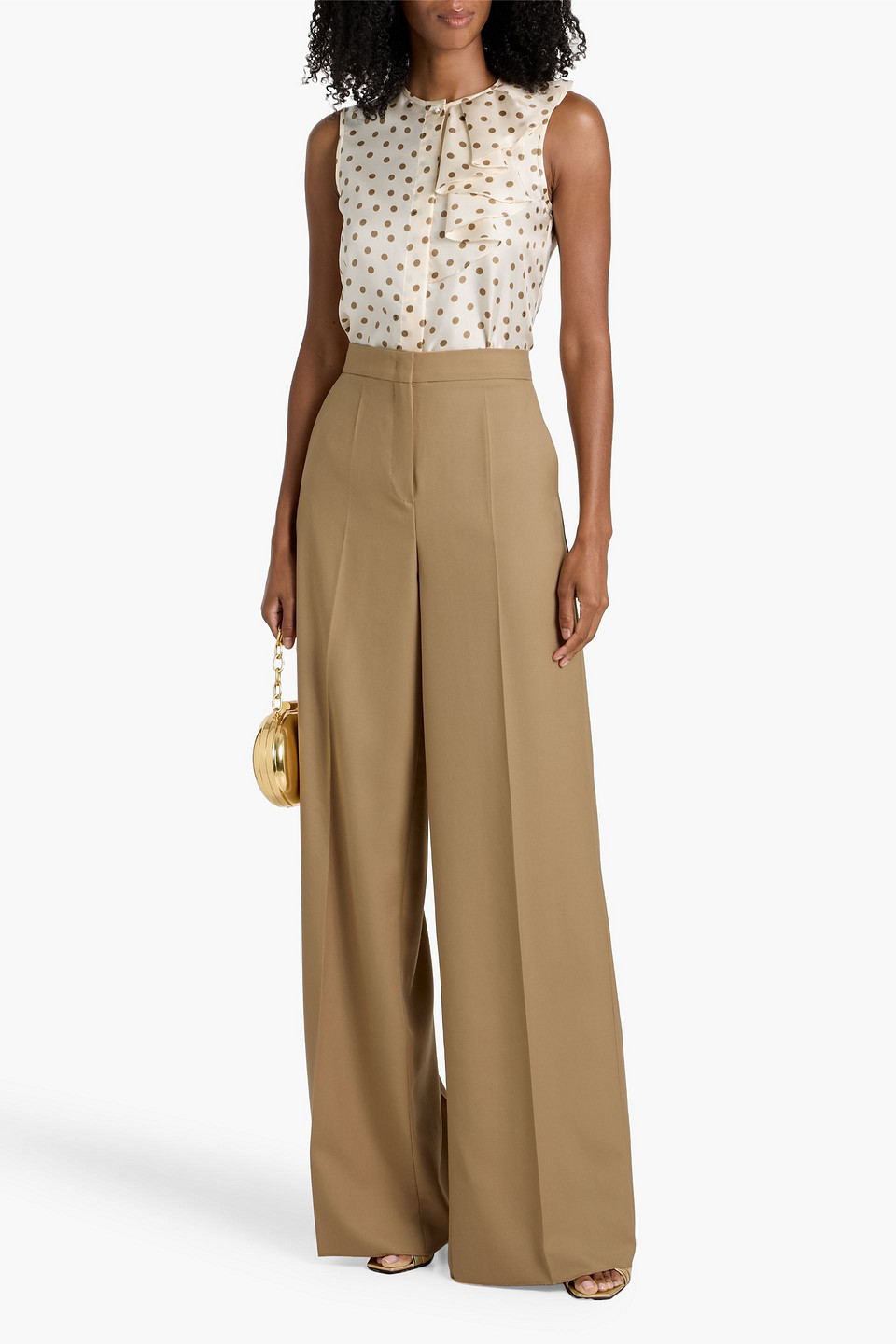 Max Mara Pegli Ruffled Polka-dot Silk-twill Top In White