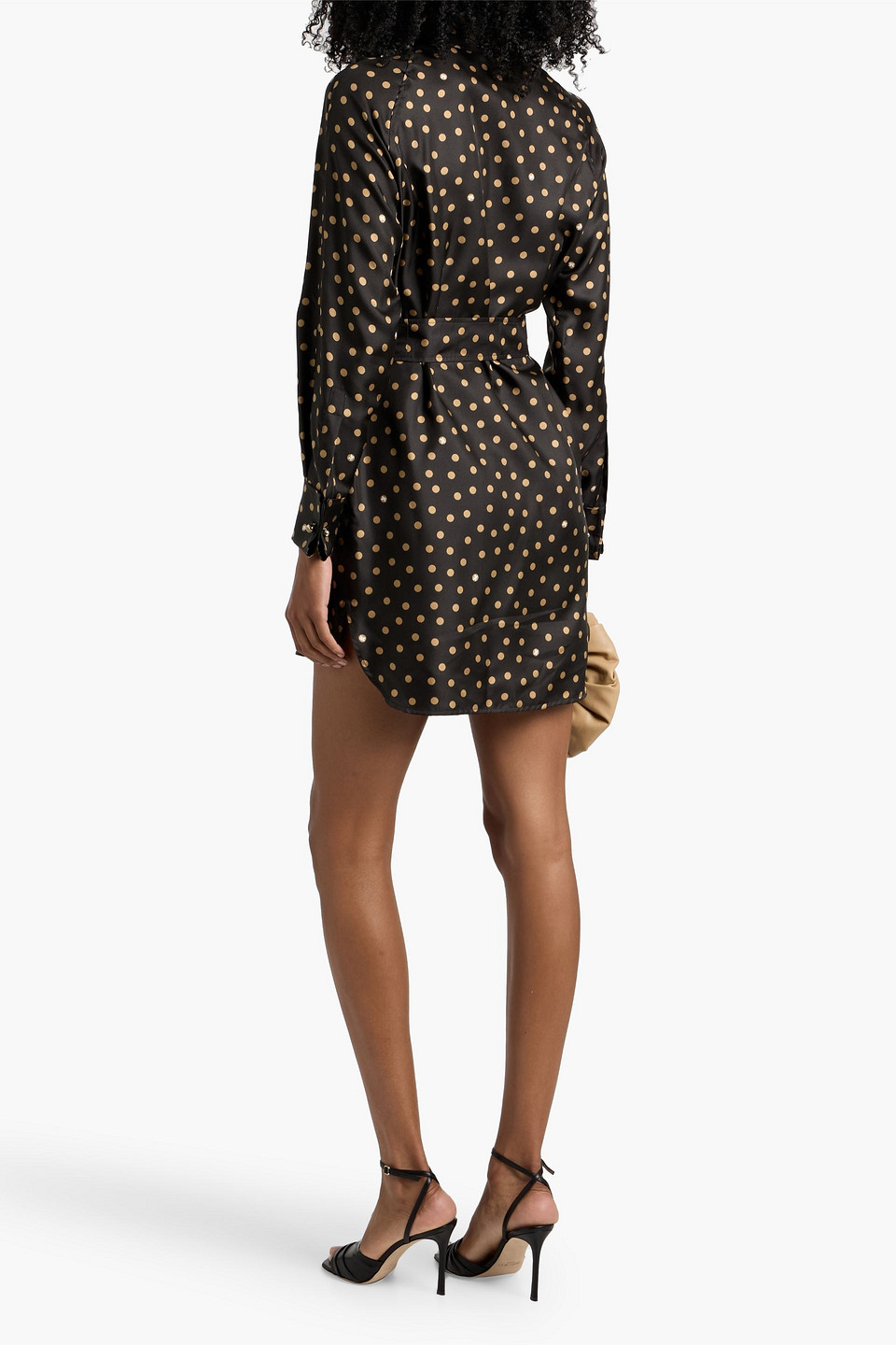 Max Mara Shock Polka-dot Silk-twill Mini Shirt Dress In Black