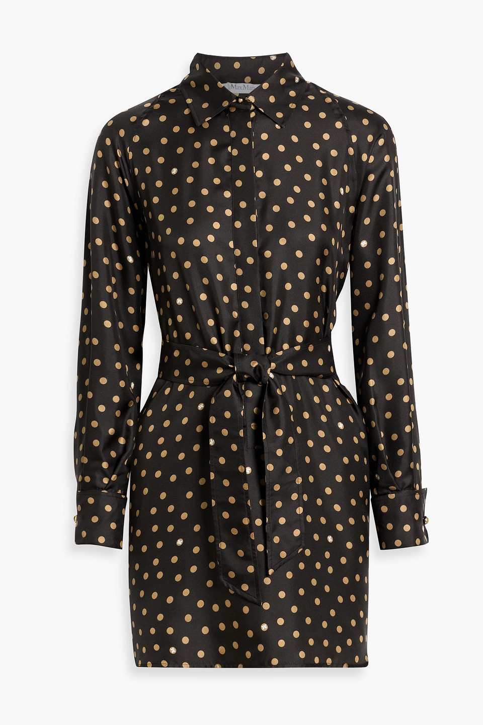 Max Mara Shock Polka-dot Silk-twill Mini Shirt Dress In Black