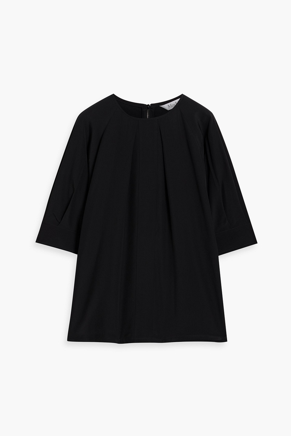 Max Mara Ecuador Pleated Silk Crepe De Chine Top In Black