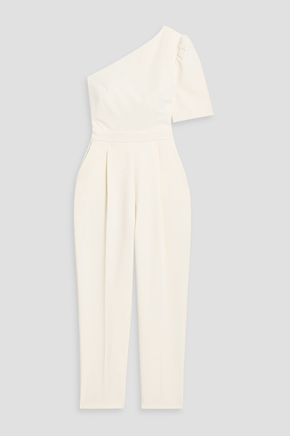 Max Mara Smalto One-sleeve Pleated Crepe Jumpsuit In White