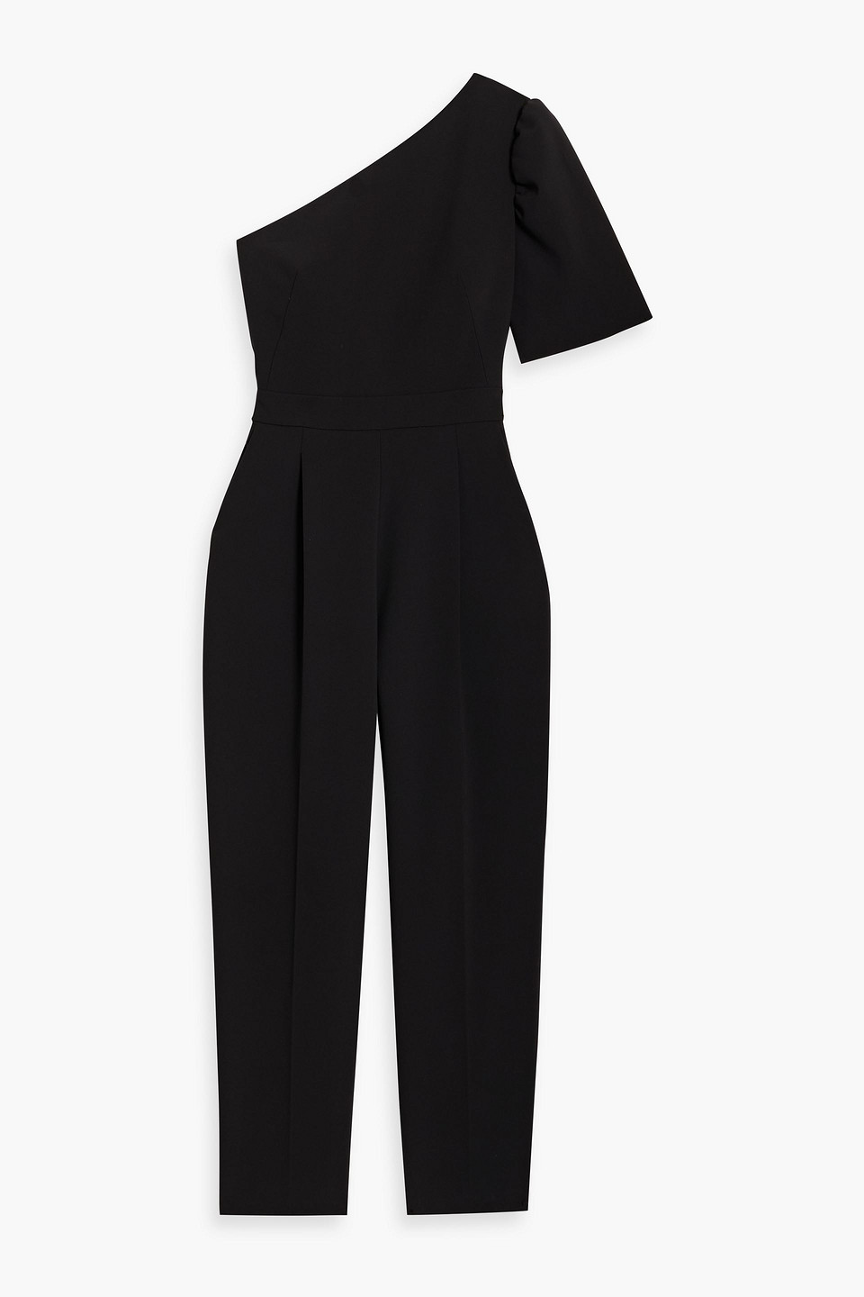 Max Mara Smalto One-sleeve Pleated Crepe Jumpsuit In Black