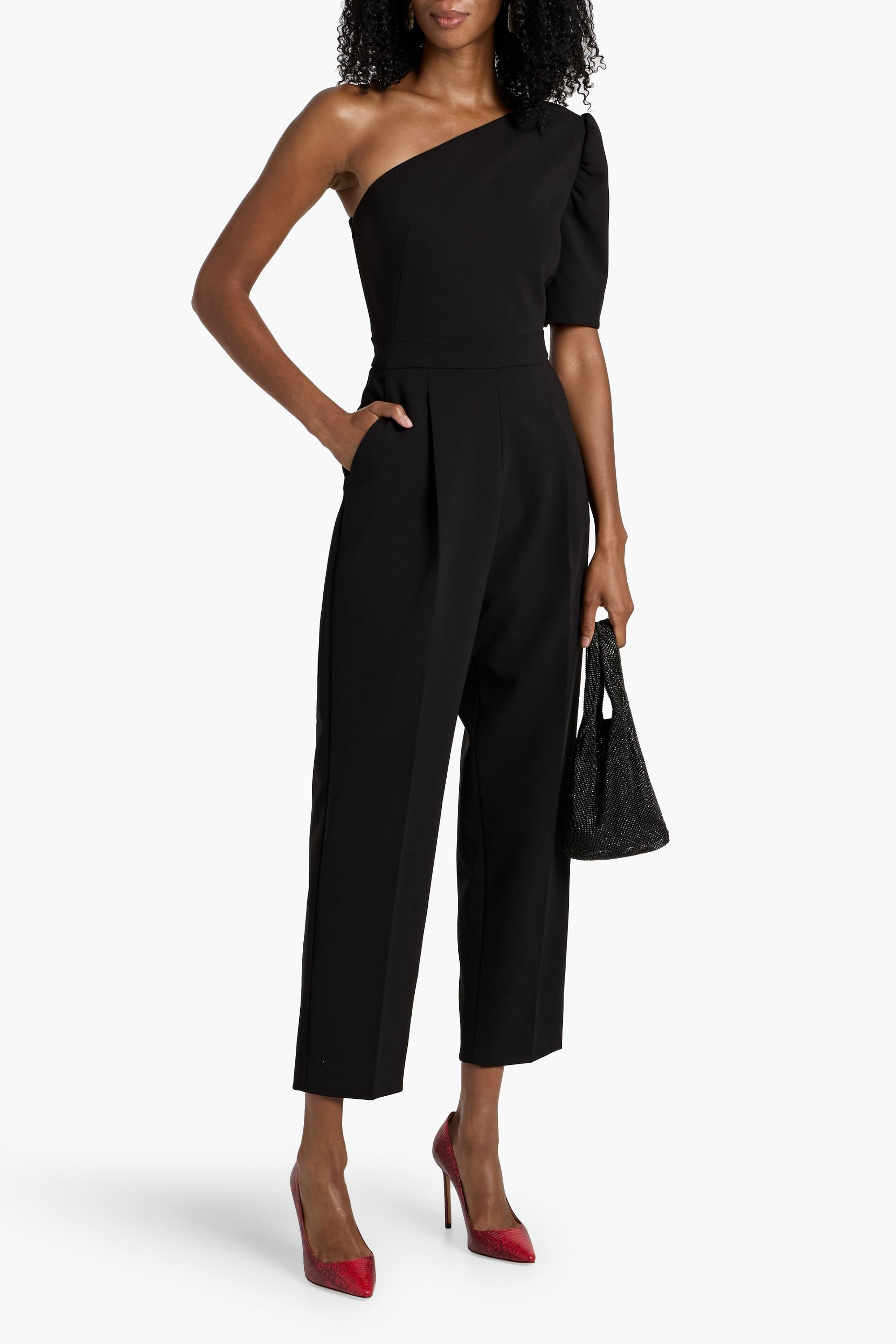 Max Mara Smalto one-sleeve pleated crepe jumpsuit