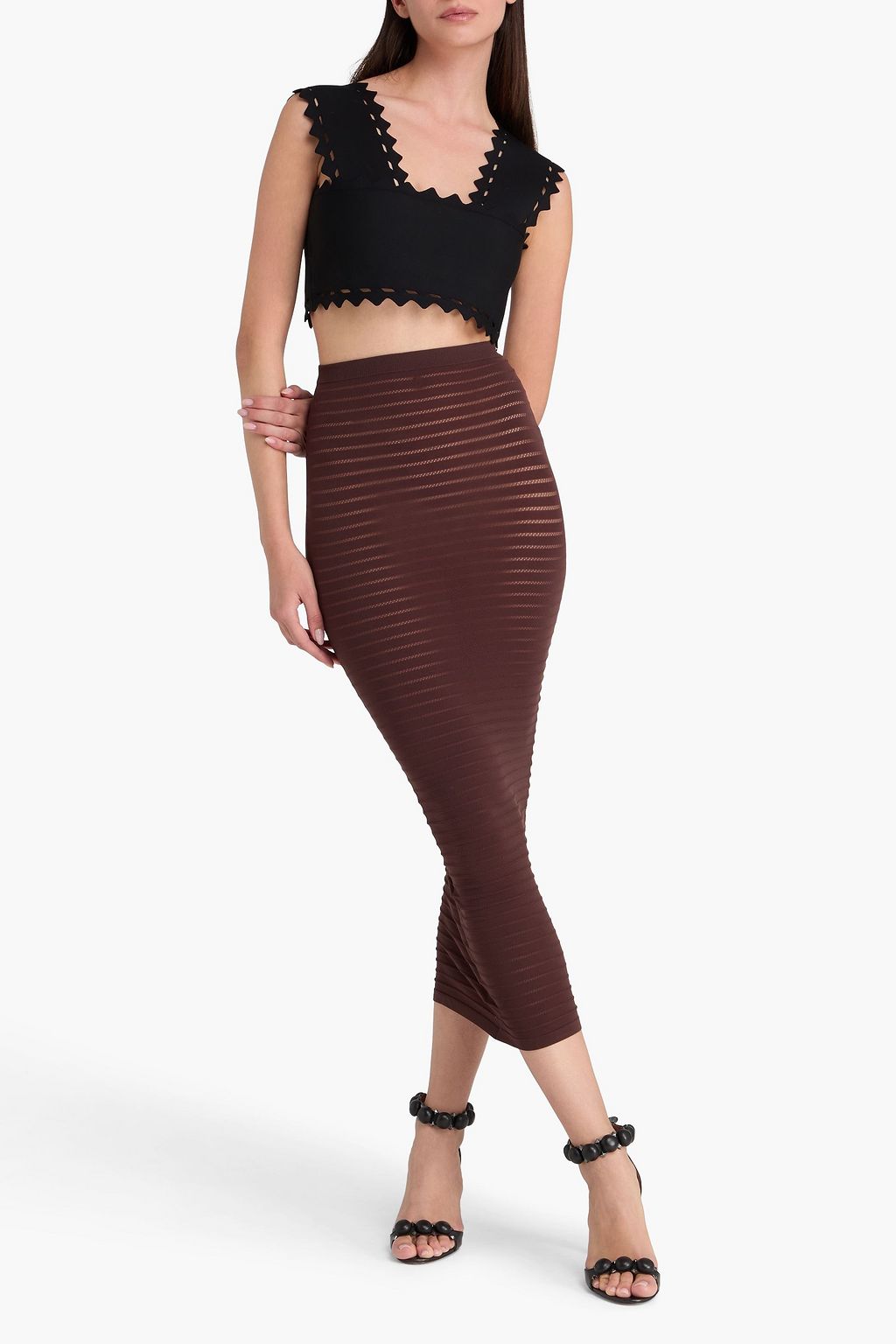 ALAÏA Pointelle-knit maxi pencil skirt