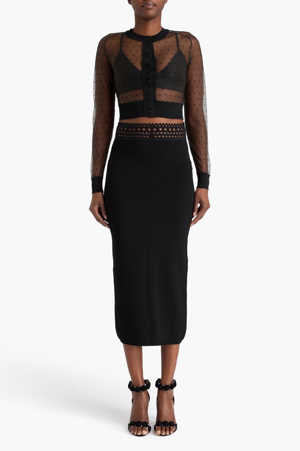 ALAÏA Cropped cotton-blend point d'esprit cardigan