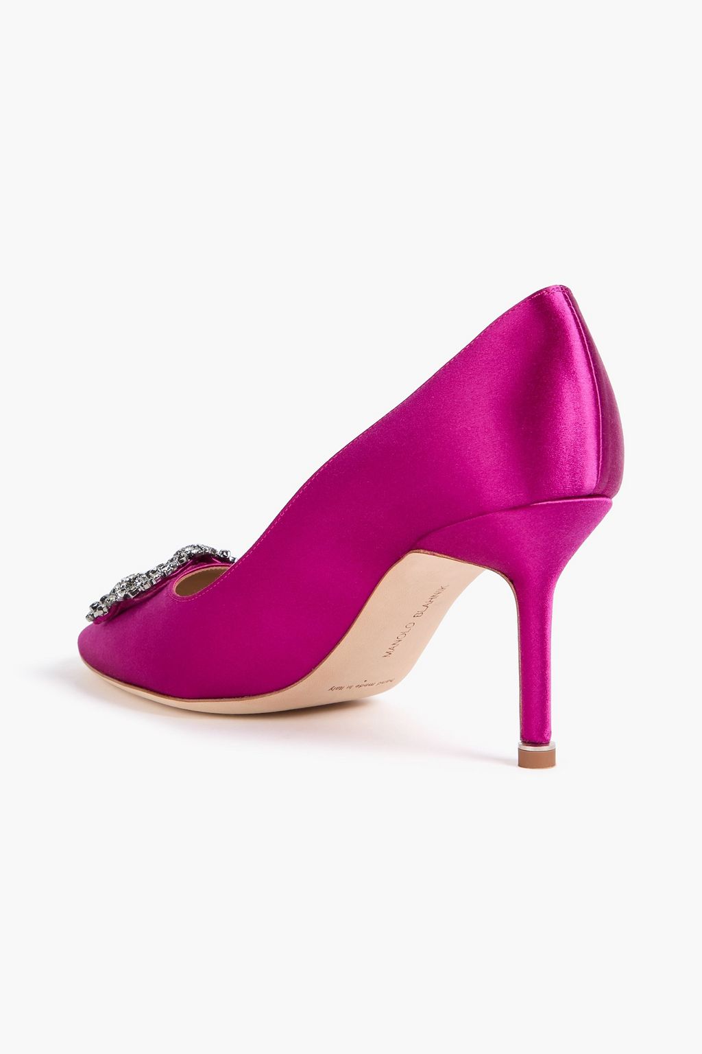 MANOLO BLAHNIK 항이시 크리스털 장식 새틴 펌프스