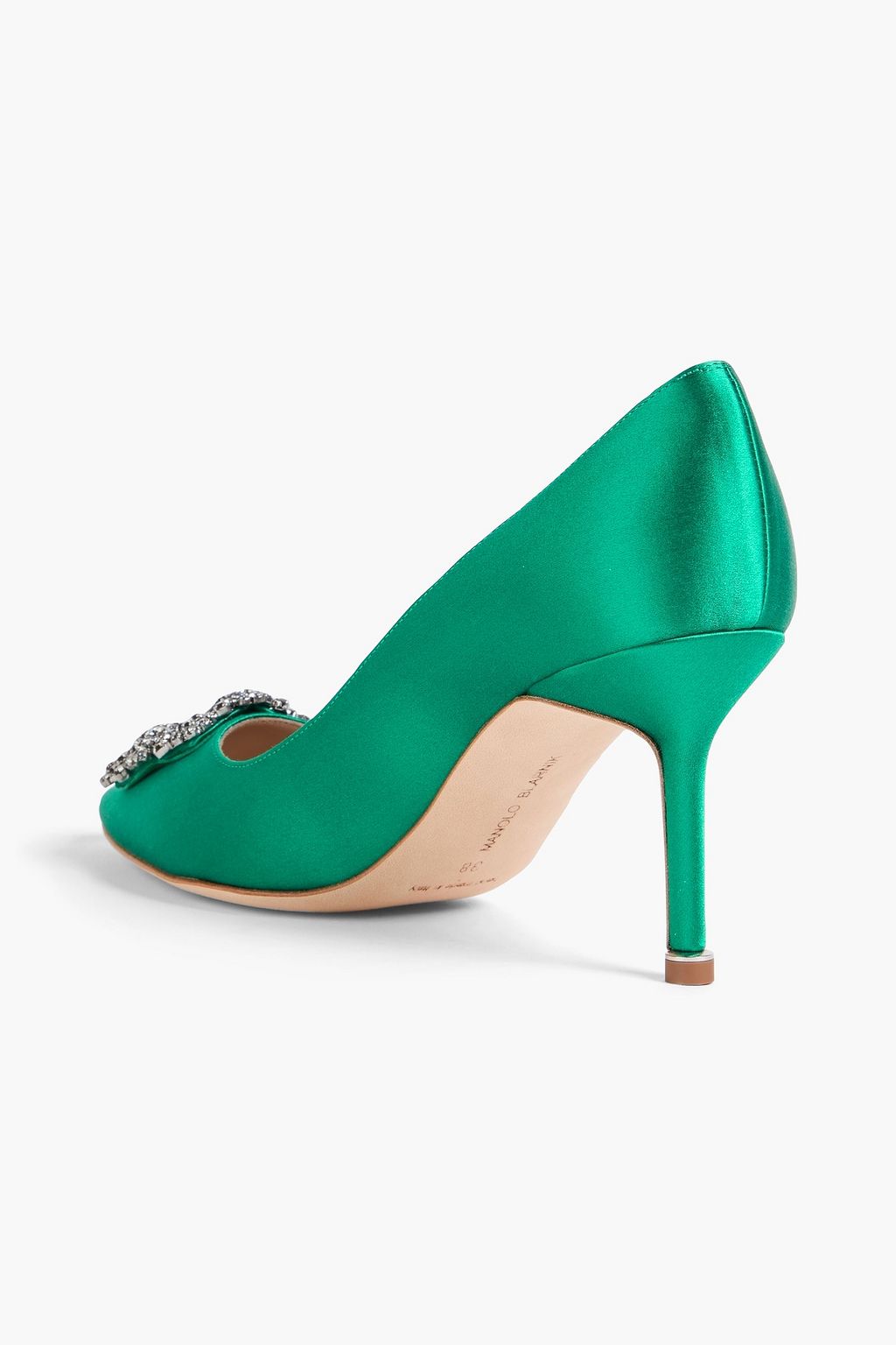 MANOLO BLAHNIK 항이시 크리스털 장식 새틴 펌프스