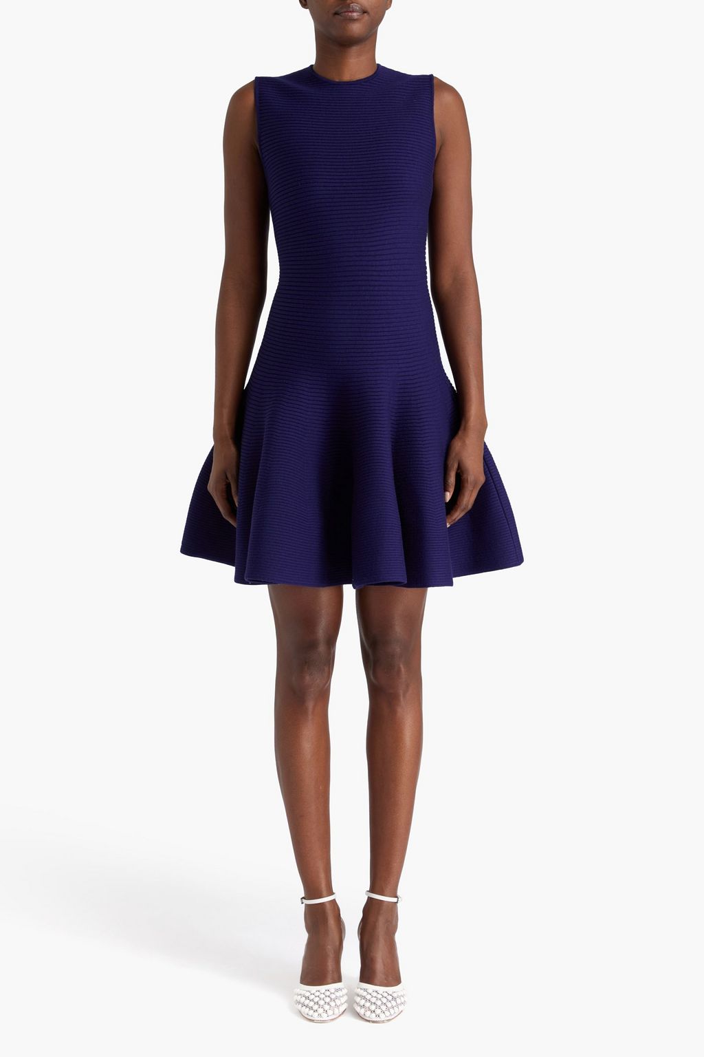 ALAÏA リブ編みウール混 フレアミニワンピース