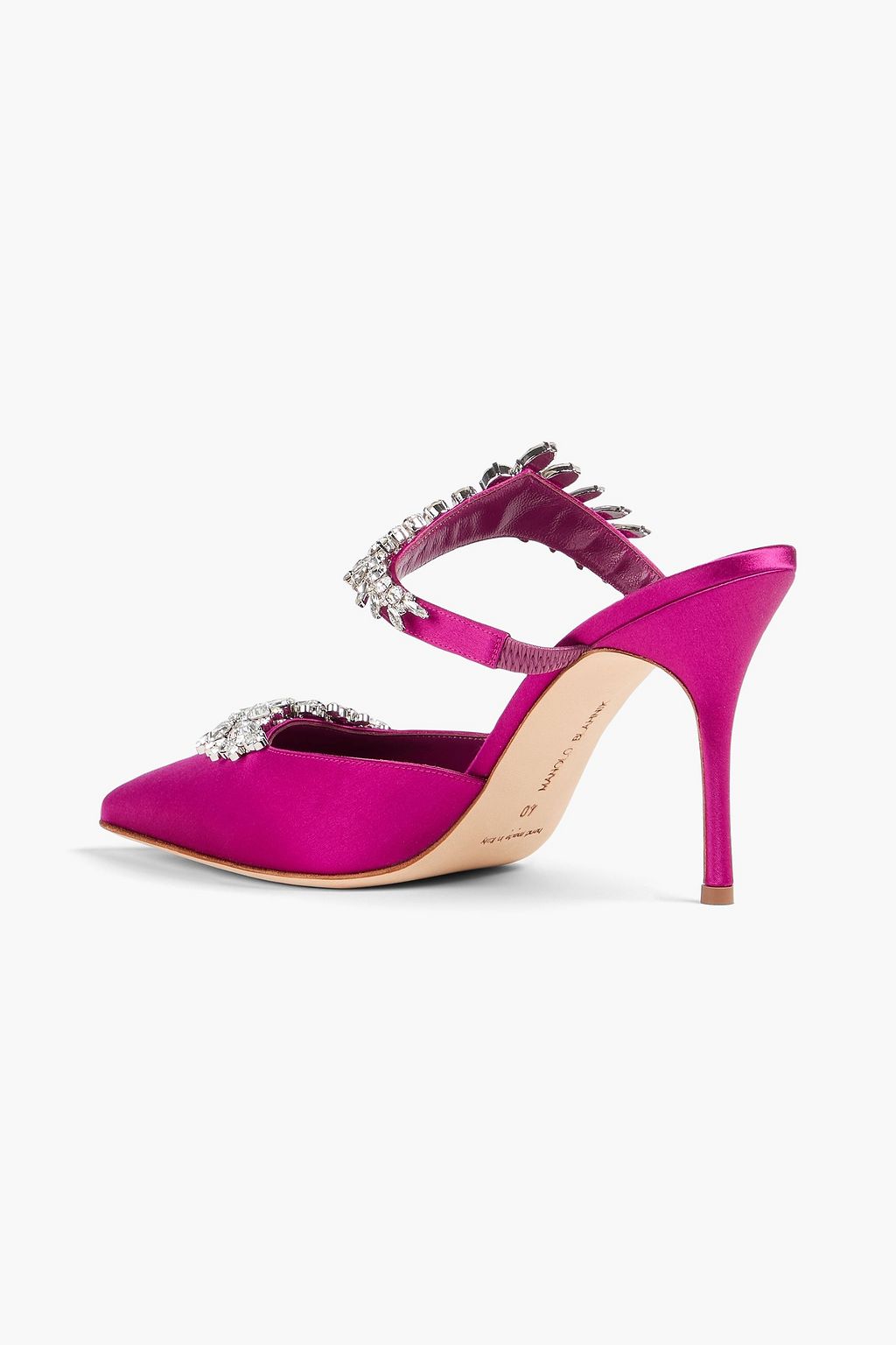 MANOLO BLAHNIK 루럼 크리스털 장식 새틴 뮬