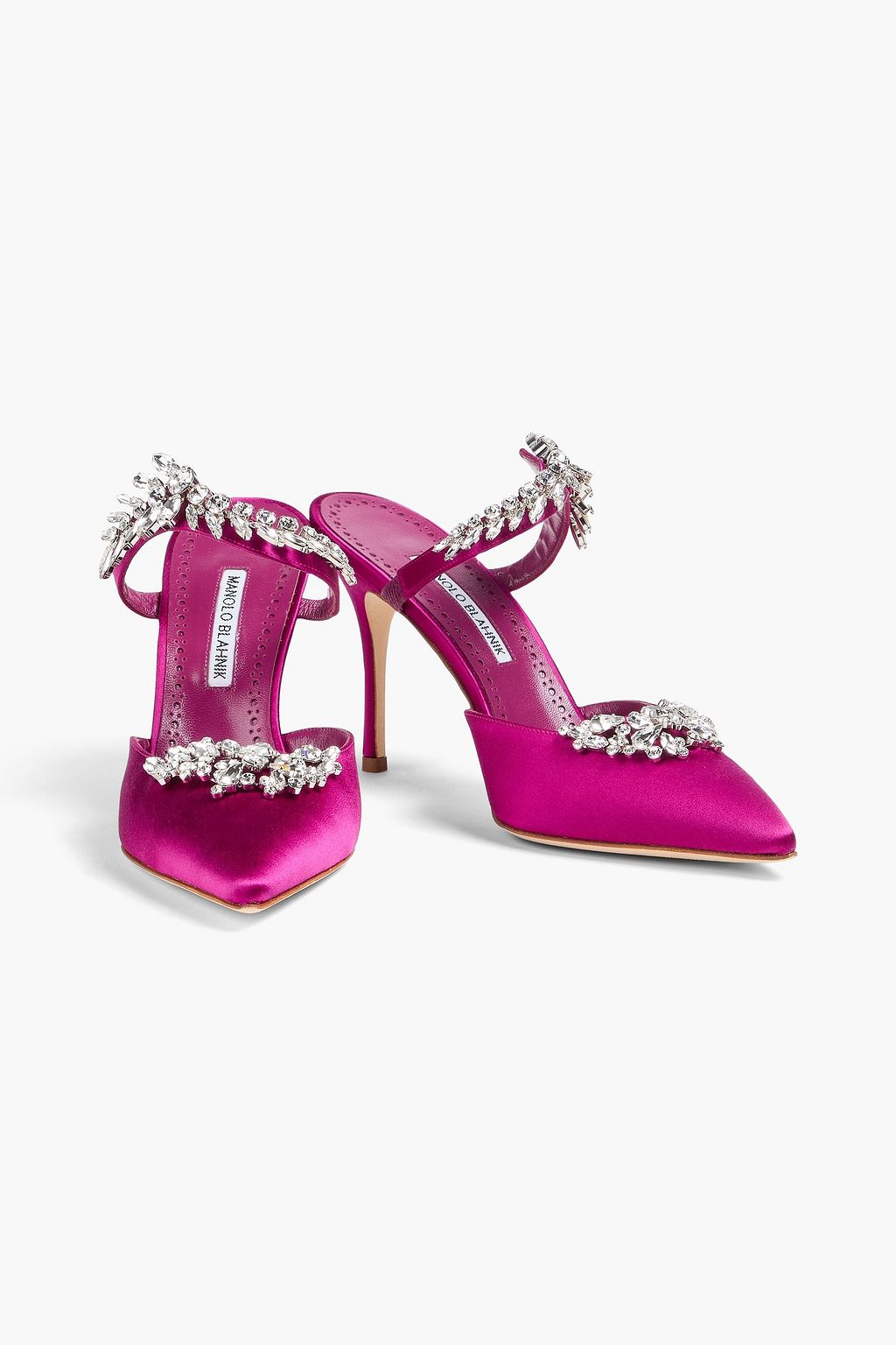 MANOLO BLAHNIK 루럼 크리스털 장식 새틴 뮬