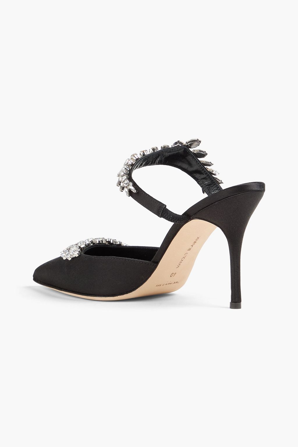 MANOLO BLAHNIK 루럼 크리스털 장식 새틴 뮬
