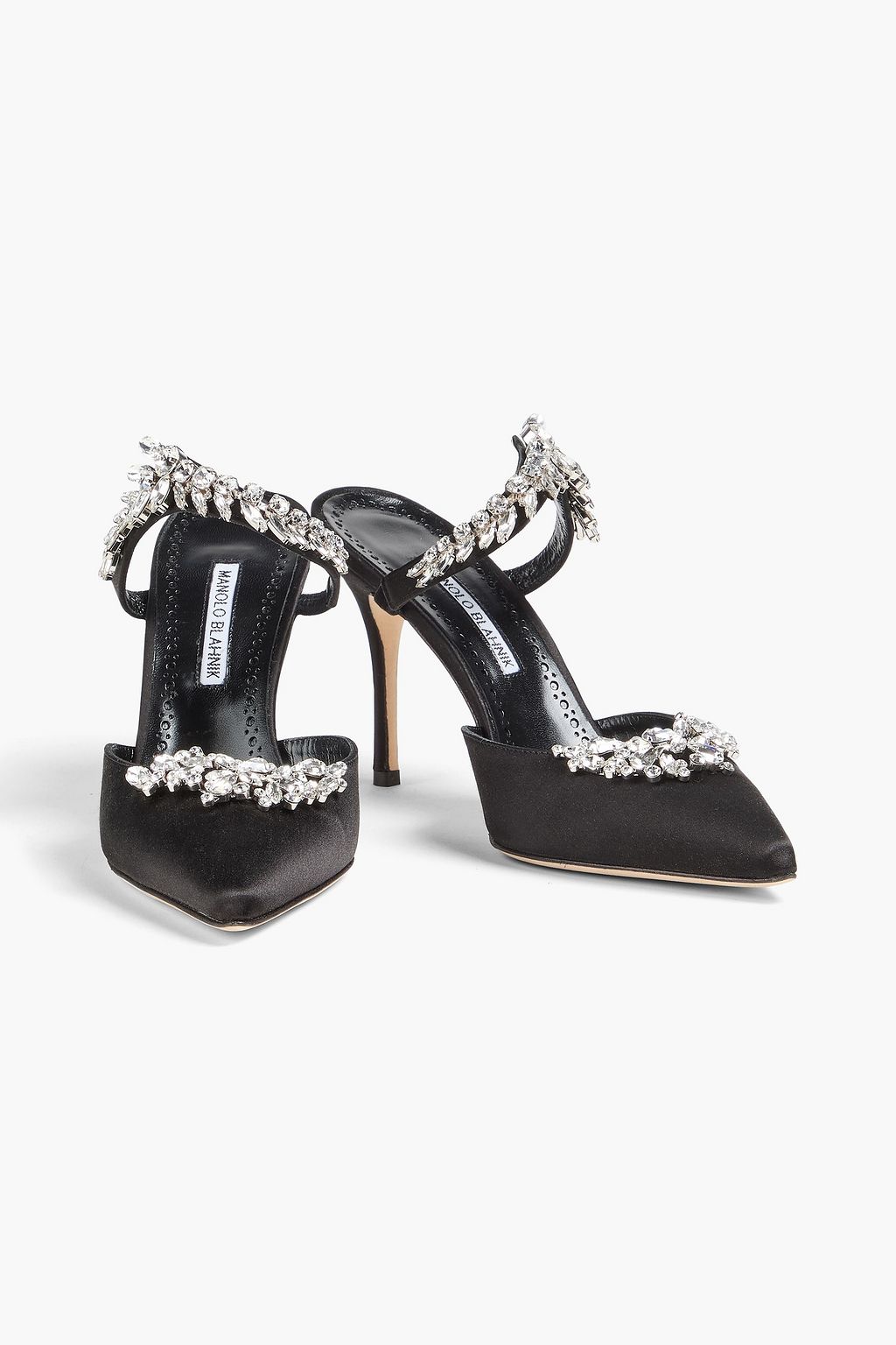 MANOLO BLAHNIK 루럼 크리스털 장식 새틴 뮬