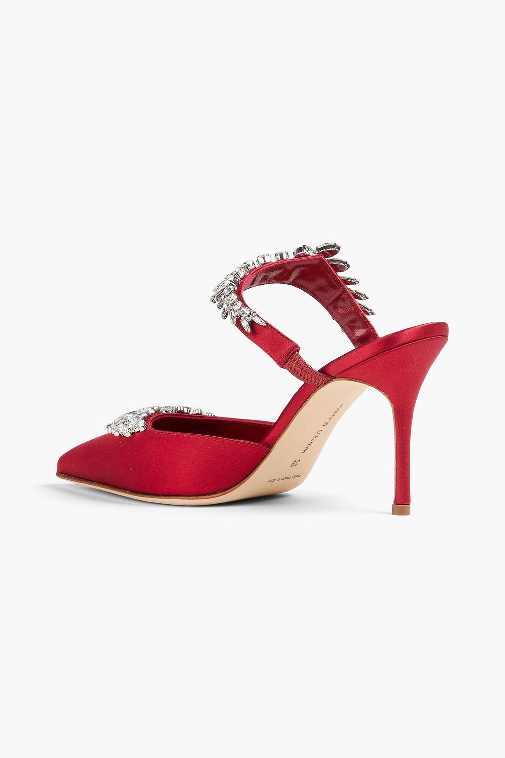 MANOLO BLAHNIK 루럼 크리스털 장식 새틴 뮬