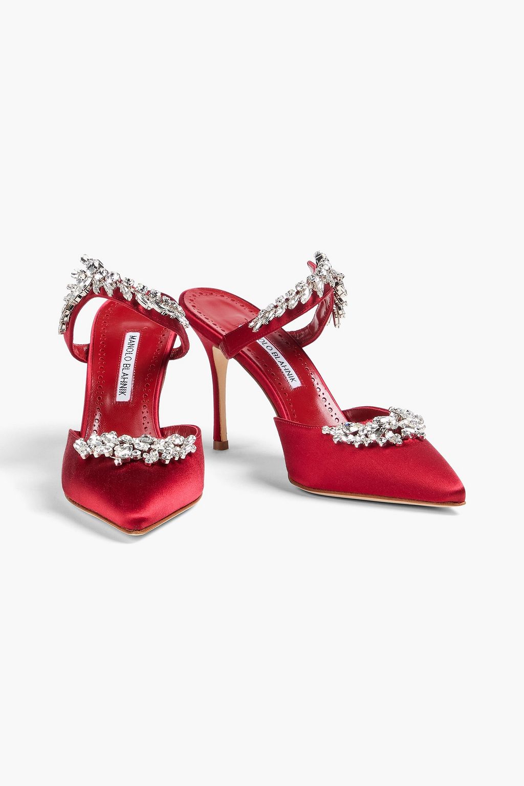 MANOLO BLAHNIK 루럼 크리스털 장식 새틴 뮬