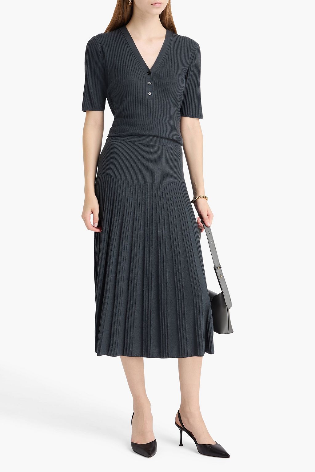 JOSEPH Ribbed merino wool midi skirt