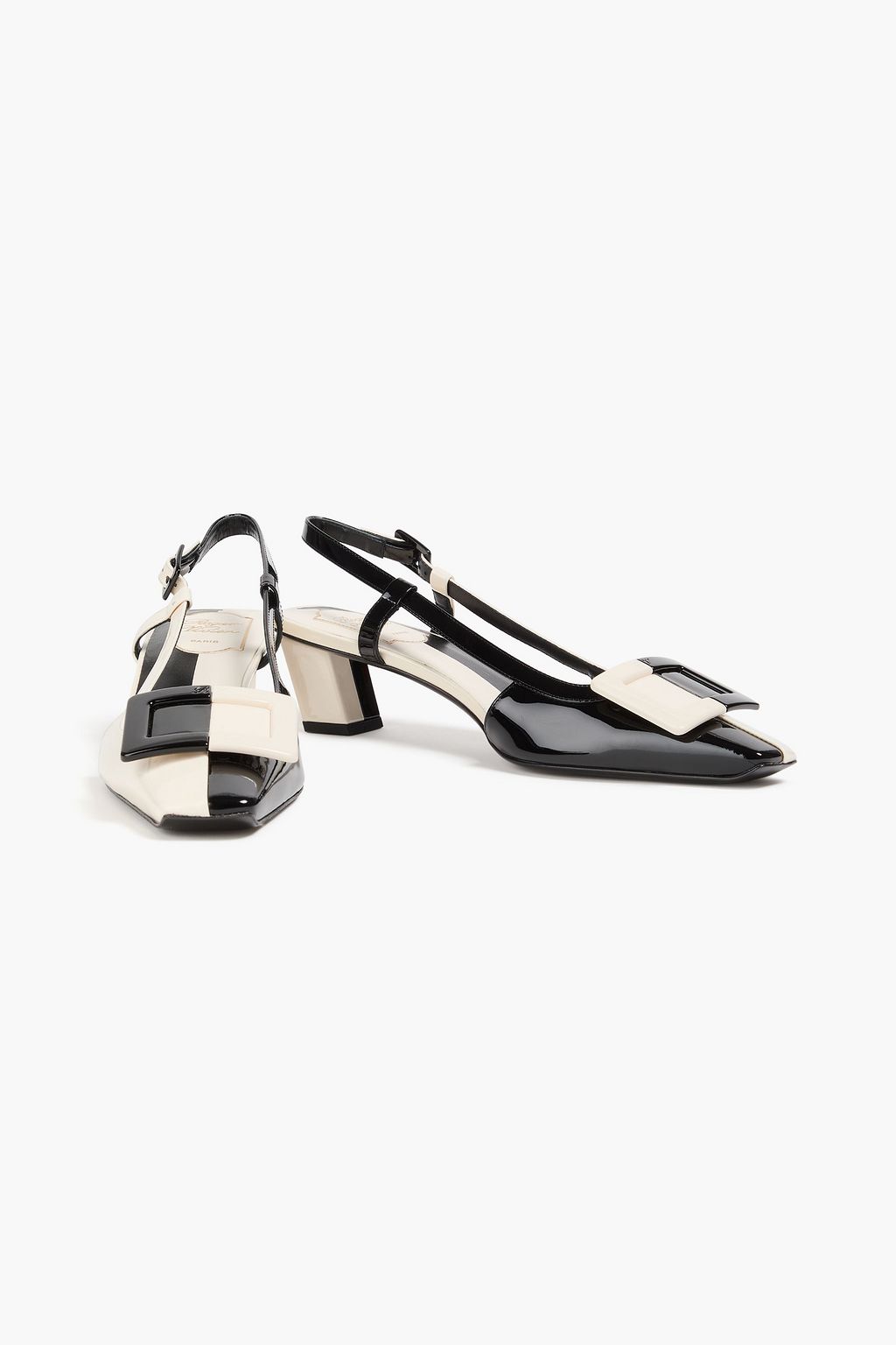 ROGER VIVIER Buckle-embellished two-tone patent-leather slingback pumps