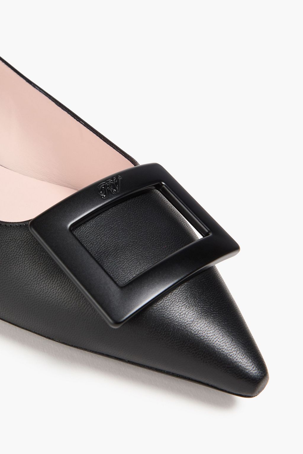 ROGER VIVIER حذاء مسطّح جوميتين من الجلد بمقدمة مدببة مزين بإبزيم