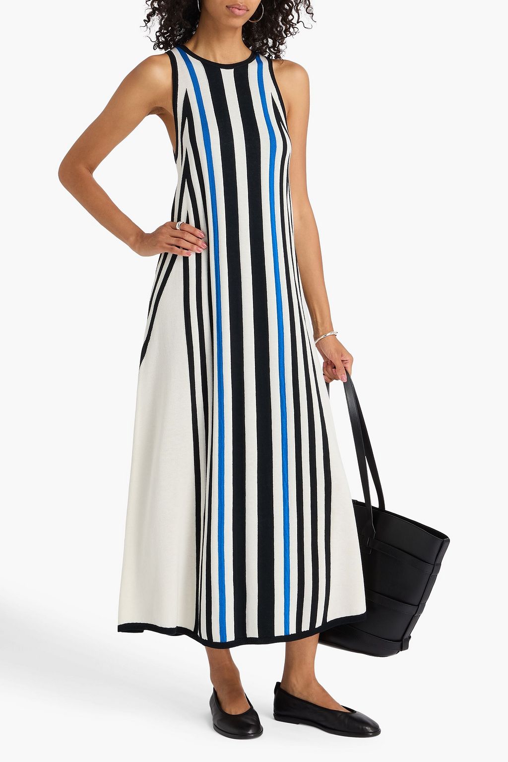 JOSEPH Striped jacquard-knit cotton and silk-blend midi dress