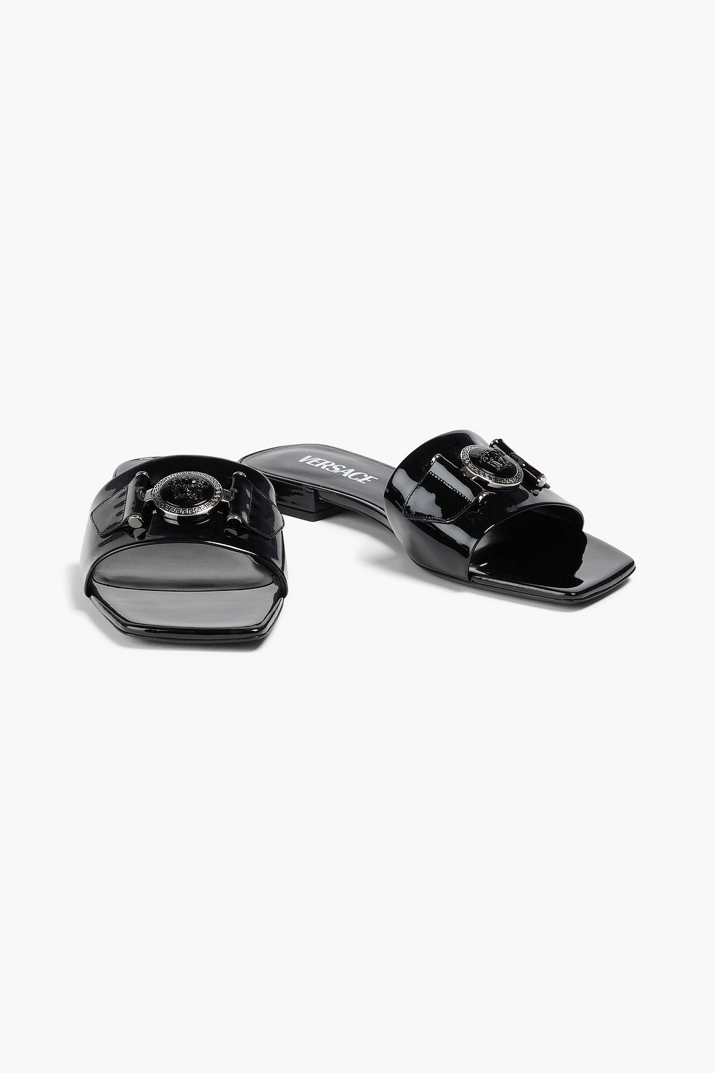 VERSACE Medusa embellished patent-leather slides