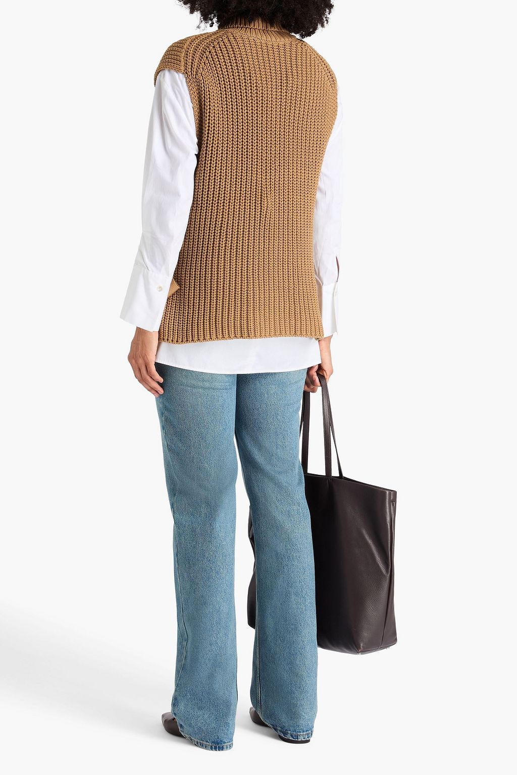 JOSEPH Layered poplin and cotton-blend turtleneck sweater