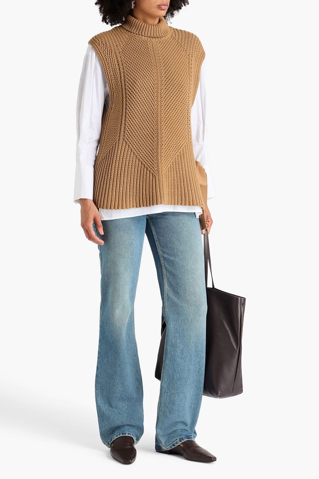 JOSEPH Layered poplin and cotton-blend turtleneck sweater