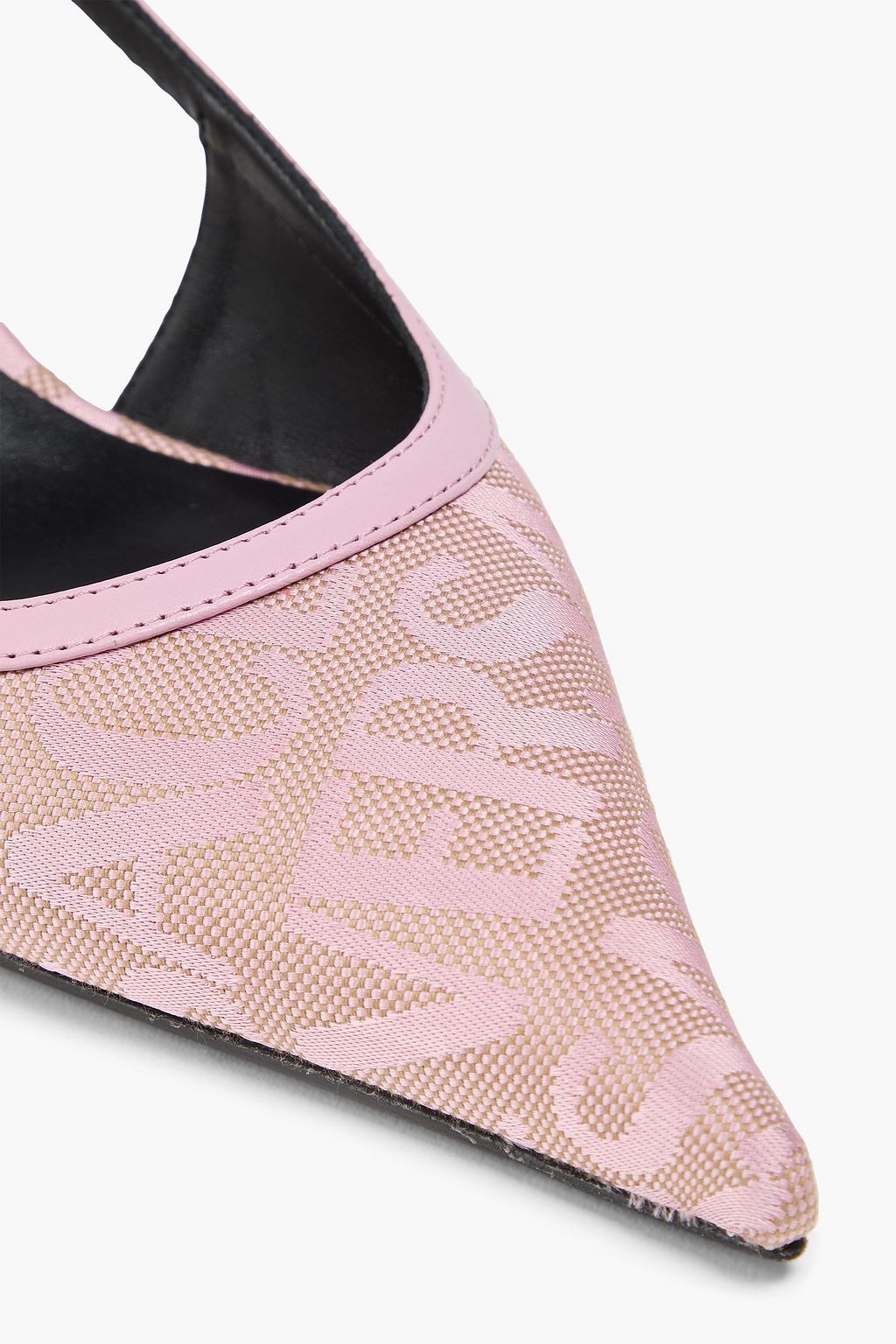 VERSACE Leather-trimmed canvas-jacquard pumps