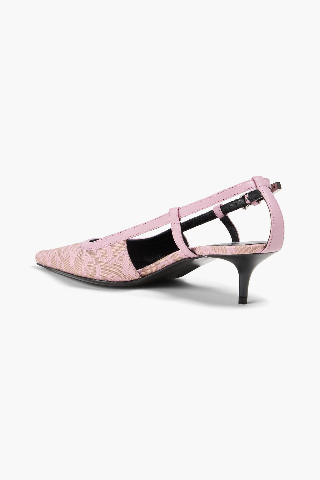 VERSACE Leather-trimmed canvas-jacquard pumps