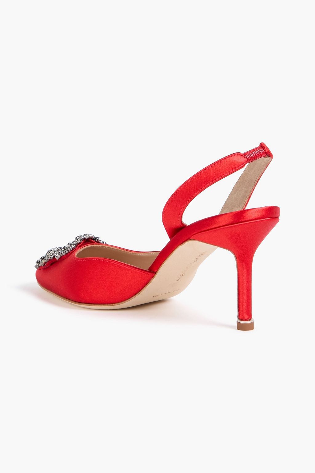 MANOLO BLAHNIK 항이슬리 크리스털 장식 새틴 슬링백 펌프스