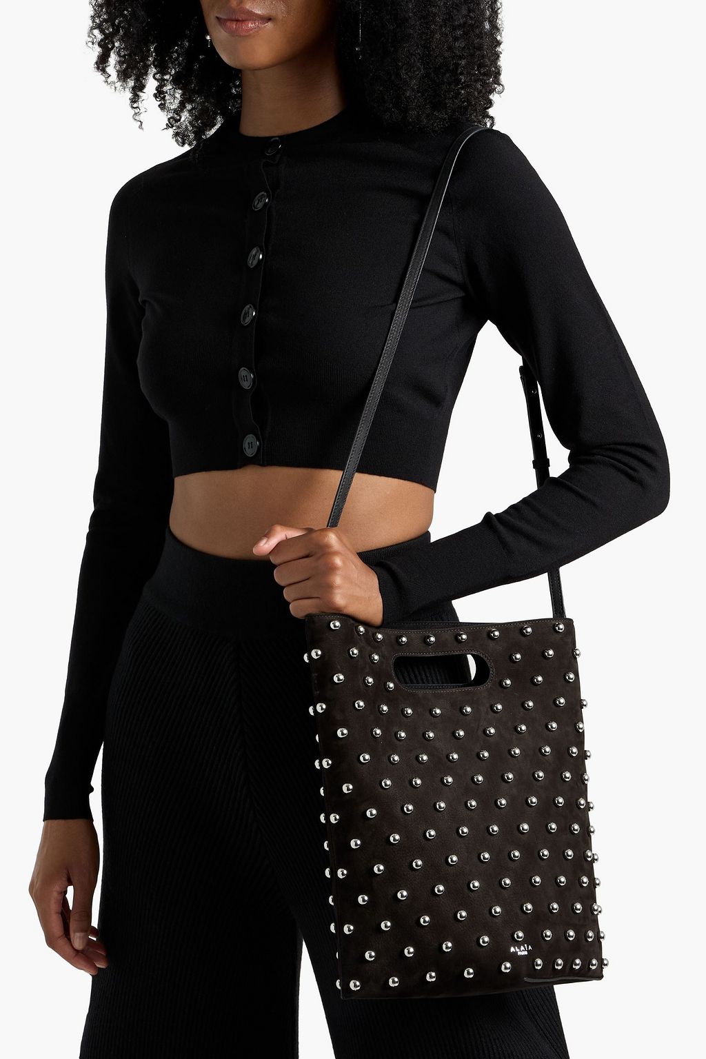 ALAÏA Folded studded suede tote
