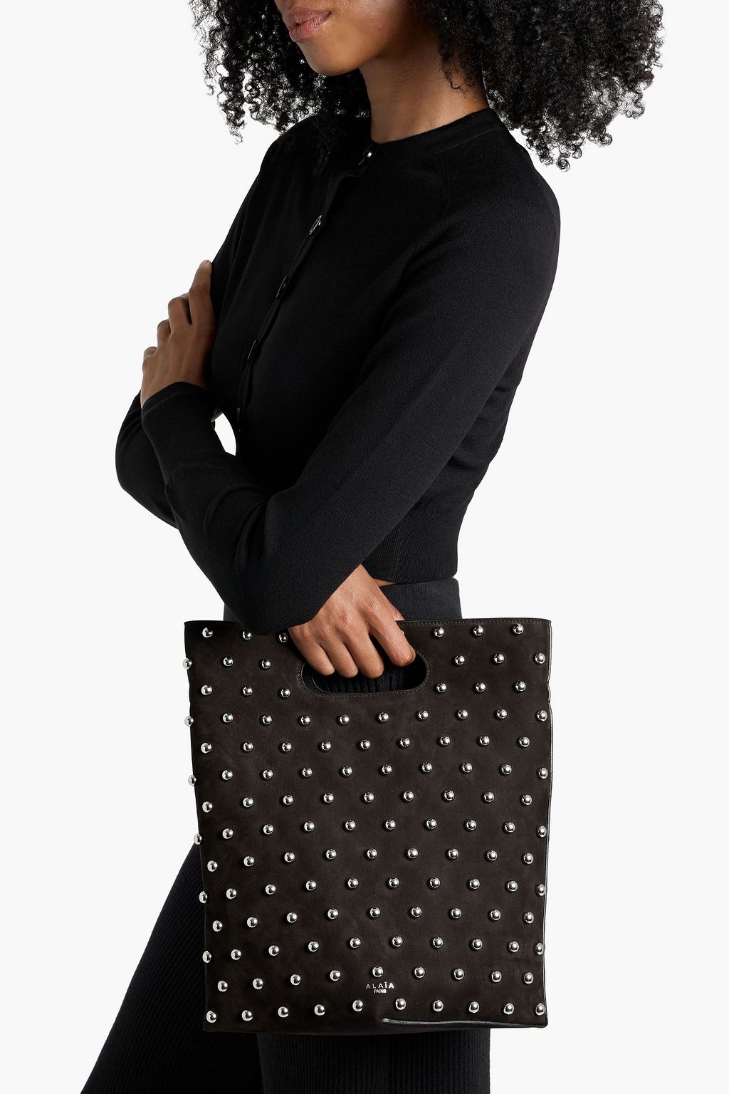 ALAÏA Folded studded suede tote